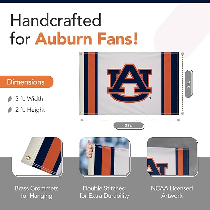Auburn Tigers College Sports Printed Flag - NCAA Licensed - Nylon - School Banner (White) (2' x 3')