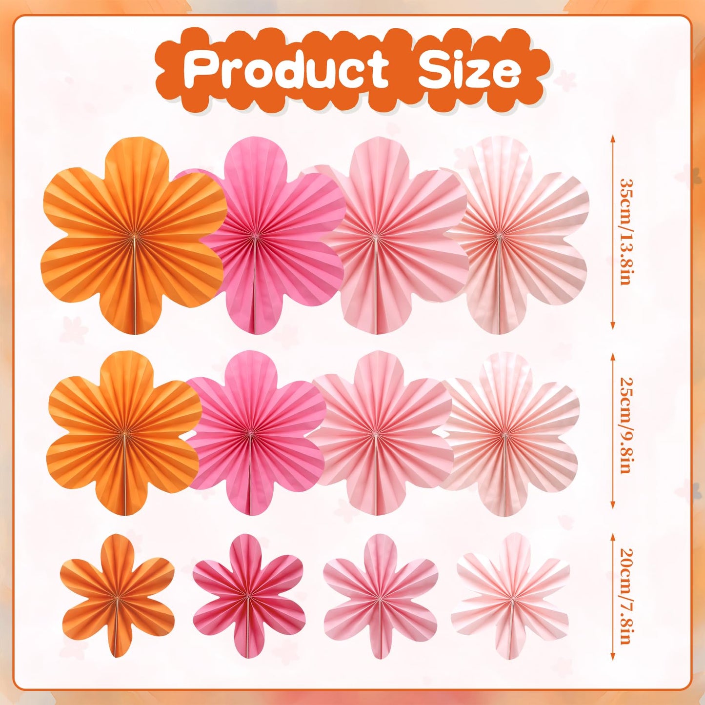 BestoFun 12 PCS Paper Flowers Fans Pink and Orange Party Decorations Paper Flowers Decorations for Wall Girl Groovy Birthday Baby Shower Wedding Bachelorette Room Hanging Décor