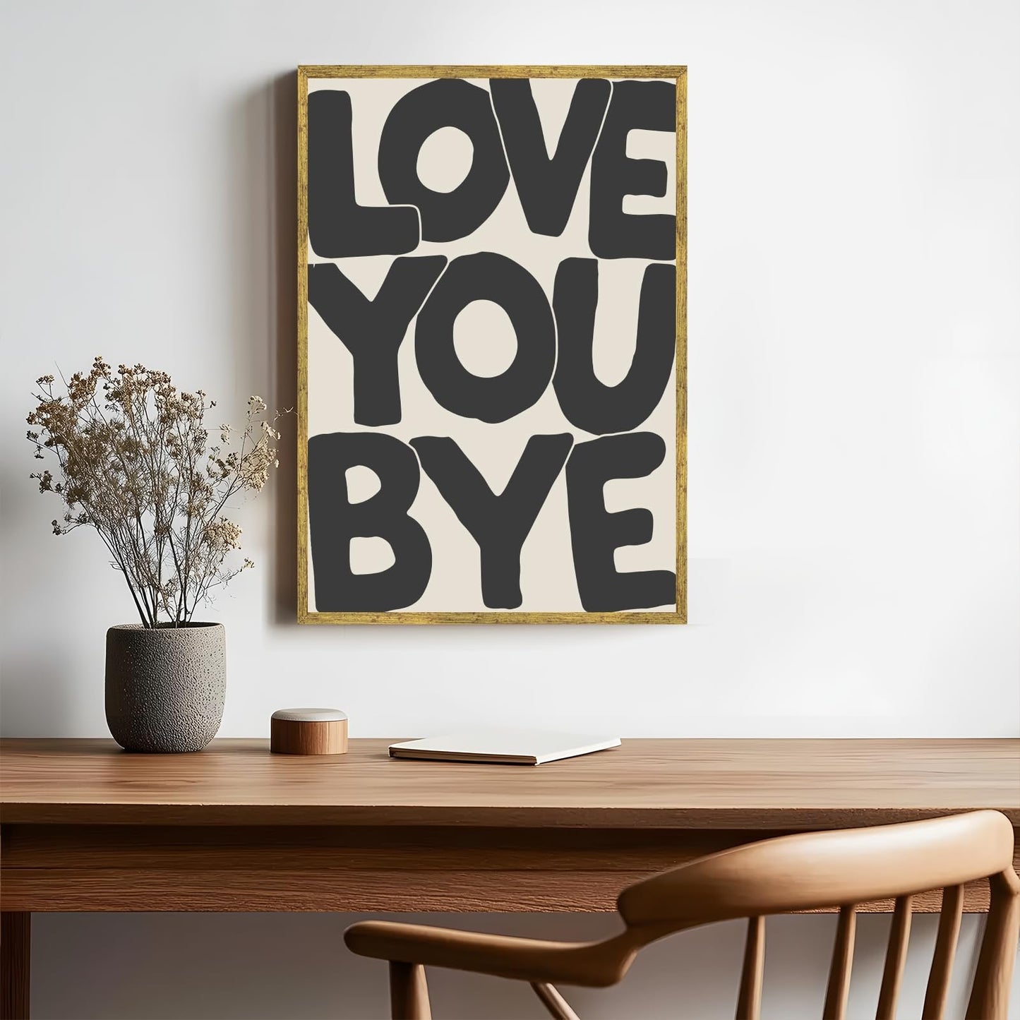 Balsuka Trendy Love You Bye Wall Art Hallway Black Typography Poster Canvas Print Aesthetic Modern Quote Painting Minimalist Romantic Wall Decor for Entryway Bedroom Living Room 8x12inch Golden Frame