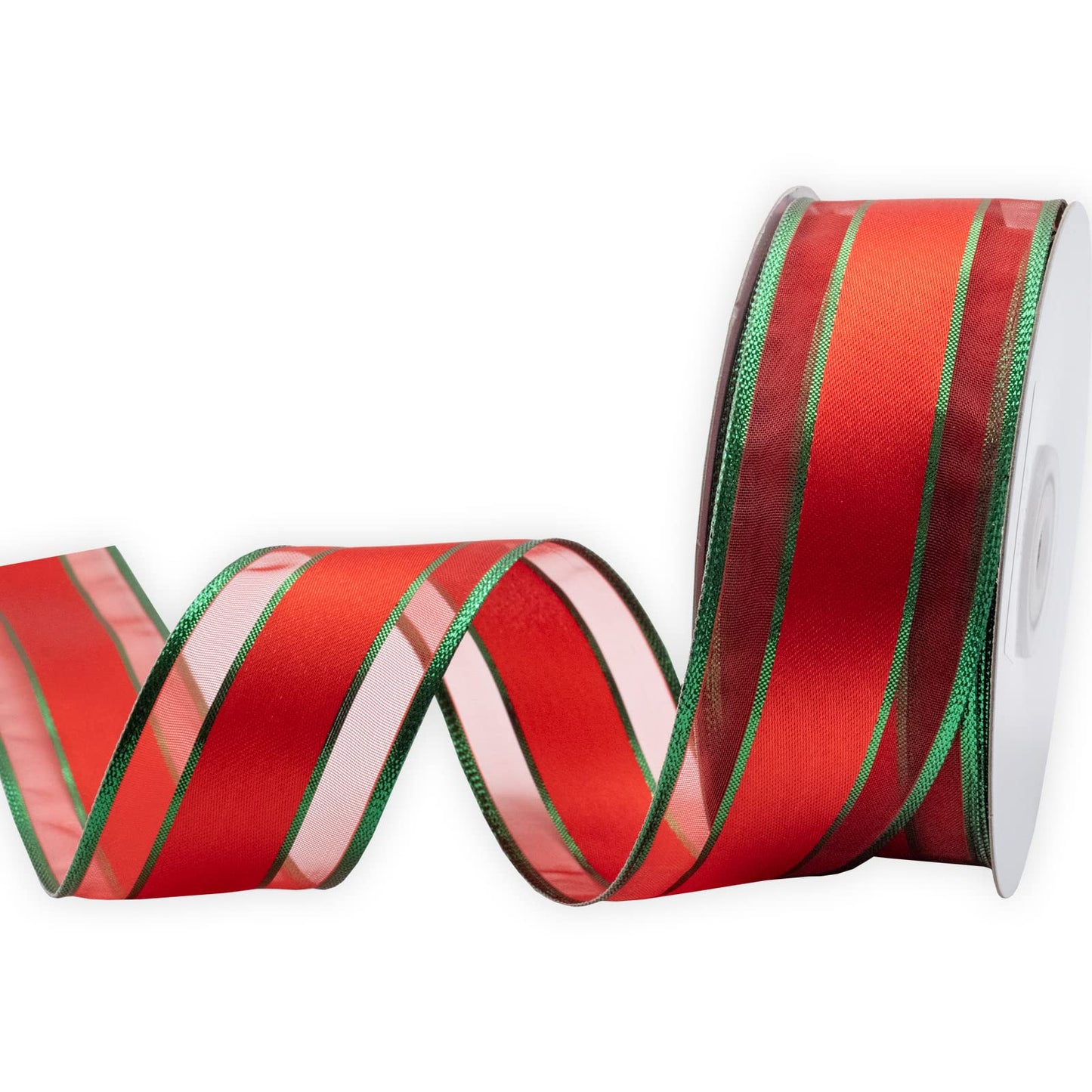 XMRIBBON Organza Edge Satin Ribbon Red Wired Ribbon with Green Metallic, 1-1/2 Inch X 25 Yards, for Christmas Home Decor, Gift Wrapping, Bow Making, Wreath, DIY Crafts