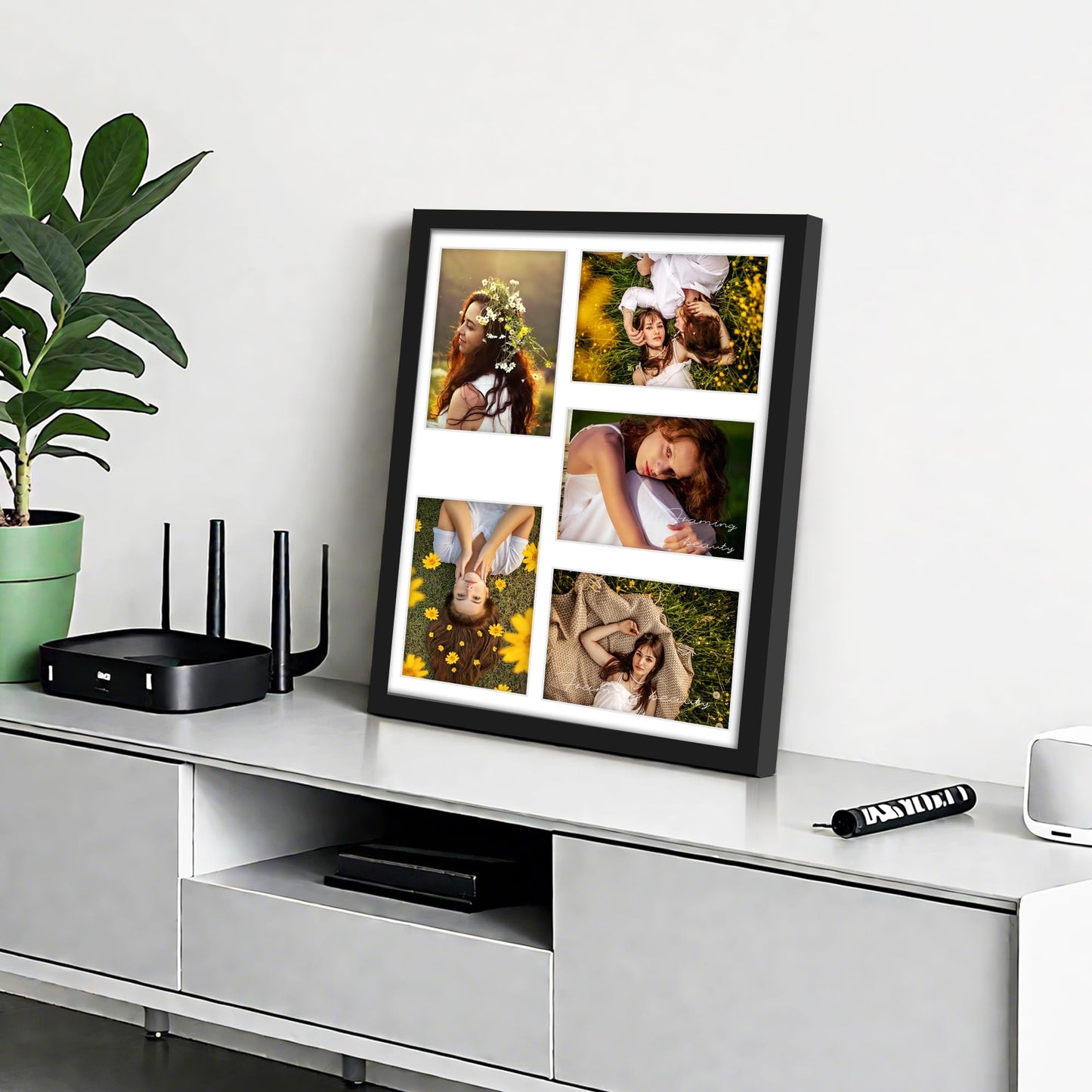DUENPY 13x16 Picture Frame 5x7 Collage Picture Frame Displays Five 5x7 inch Photos Collage Wall Decor Wall Hanging Black