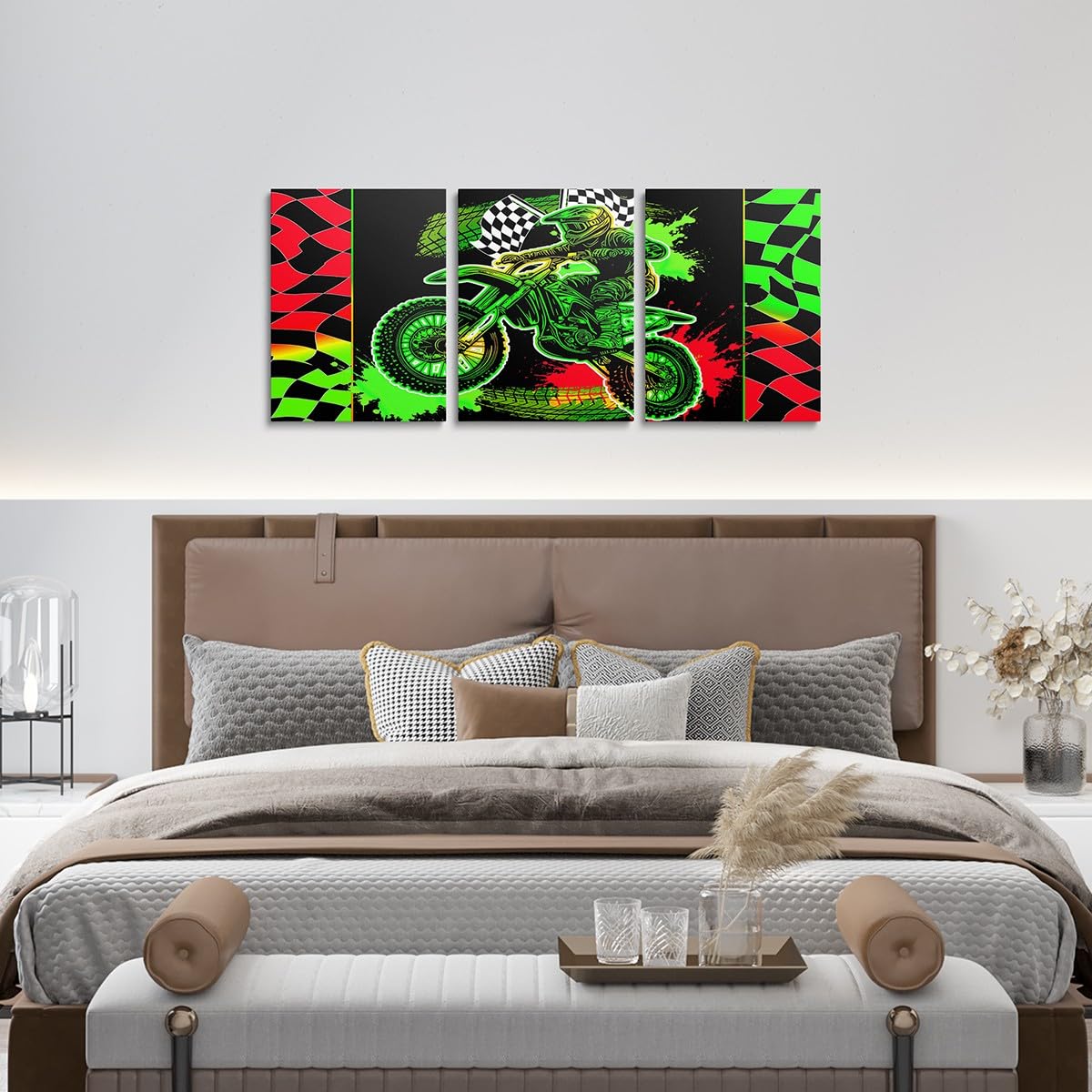 Feelyou Kids Boys Motorcycle Canvas Wall Art Canvas Set of 3 Dirt Bike Artwork Poster Racing Motocross Rider Wall Painting Office Teen Wall Decor Art for Bedroom Living Room Home Decoration 12x16 Inch
