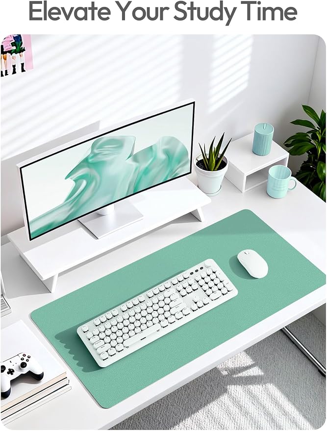 YSAGi Leather Desk Pad Protector, Office Desk Mat, Large Mouse Pad, Non-Slip PU Leather Desk Blotter, Laptop Desk Pad, Waterproof Desk Writing Pad for Office and Home (Green-Blue,55" x 17.2")