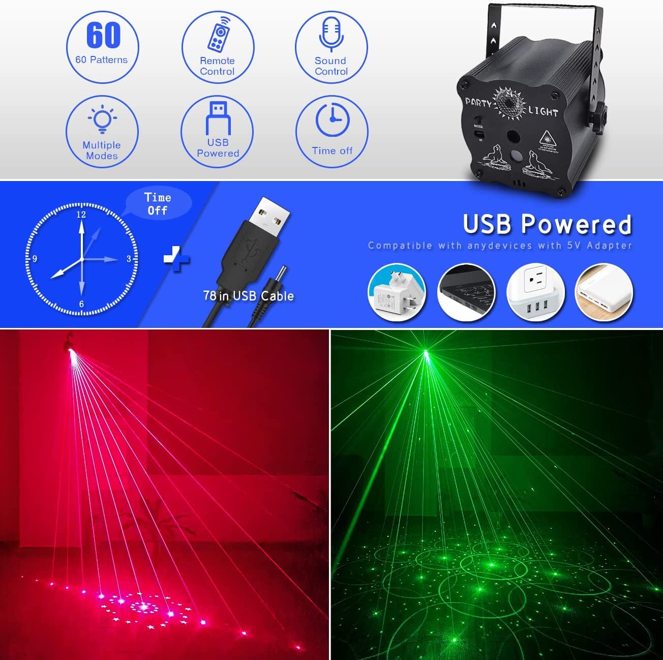 ljnyiwan Party Lights DJ Disco Lights, Sound Activated with Remote Control for Dance Party Karaoke Living Room Pub