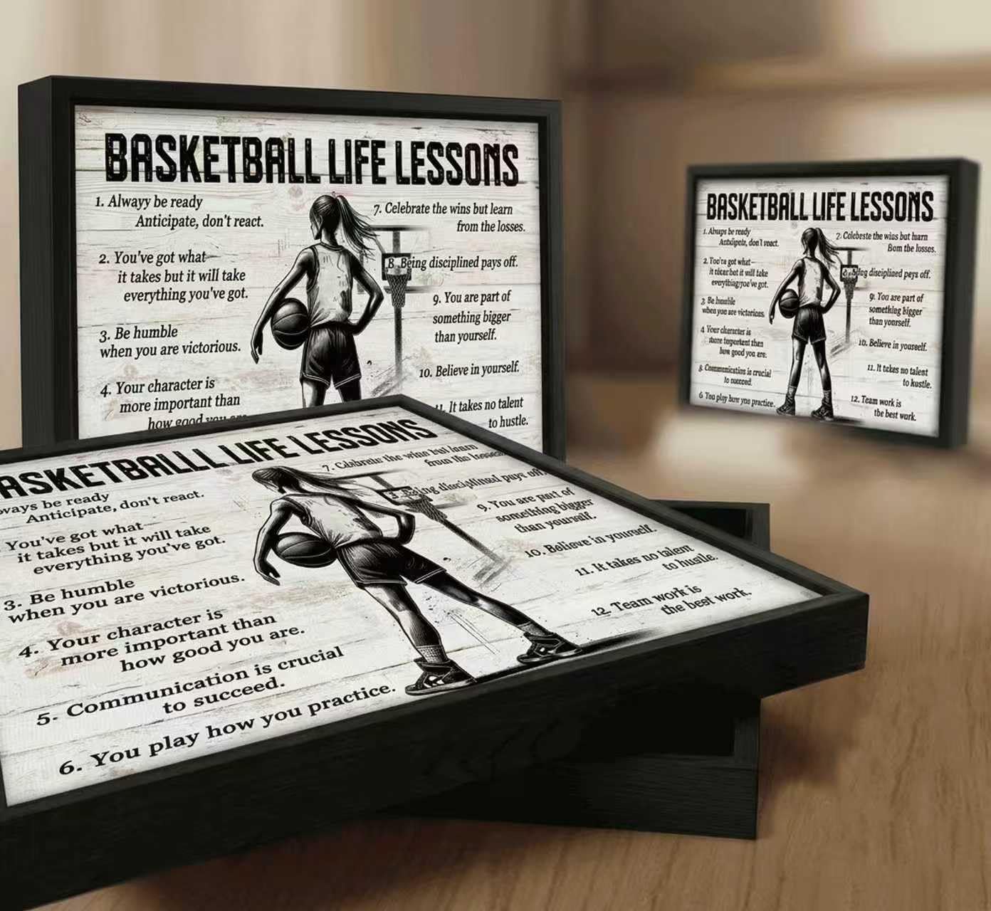 Black Framed Girl Basketball Canvas Wall Art Inspirational Basketball Life Lessons Wall Decor Picture Motivational Girls Sports Poster Print for Teenage Girls Living Room Bedroom Home Decoration