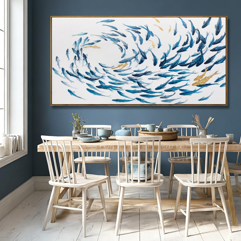 Canvas Wall Art Blue Fish Ocean Sea Framed Artwork Large Pictures Wall Decor Artwork Prints Poster Animal Arts 29"x58"for Living Room Office
