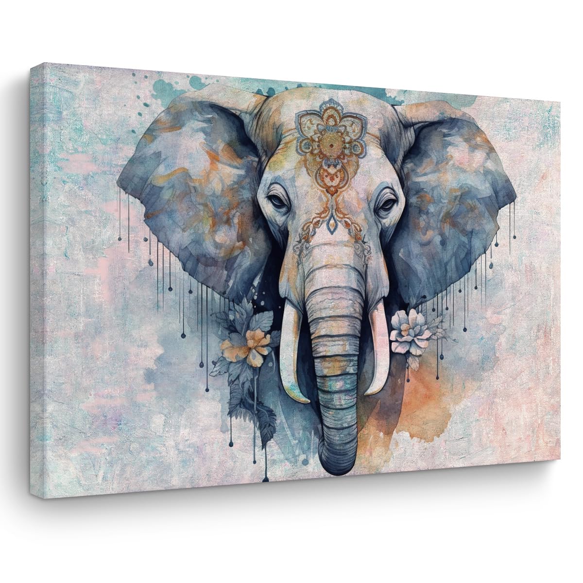 Retro Elephant Wall Art - Vintage Animal Themed Canvas Framed Poster - 15" x 11.4" for Home, Farmhouse, Bedroom, Kitchen, Living Room