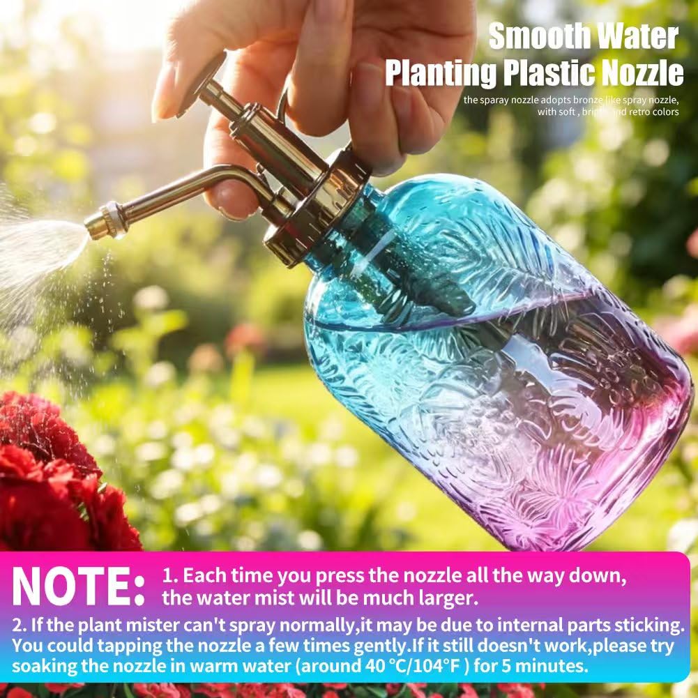 35 oz/1000 ml Metal Indoor Small Watering Can with Long Spout for House Plants Decorative, 12 oz/360 ml Glass Plant Mister Spray Bottle for Bonsai Garden Flowers
