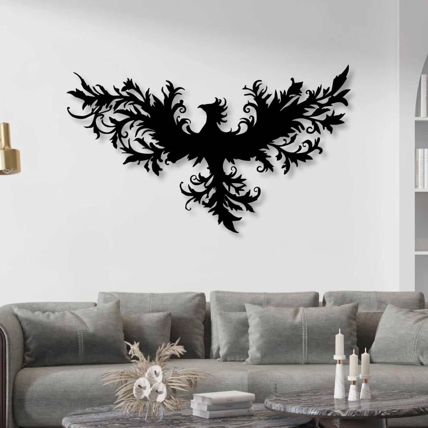 huefoam Phoenix Metal Wall Art, Metal Phoenix Wall Decor, Mythical Wall Decor for Living Room, Bedroom, Dining Room (Black, 19"×11"/47×28cm, metal art wall decor)