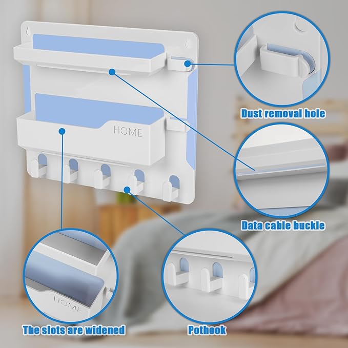 YONGAIJIA Bedside Wall Mount Shelf, Adhesive Bedside Organizer for Remote、Phone、Glasses. Bedside Accessories Storage Suitable for College Dorm 、bunk Bed 、 Bedroom、Rv（White）