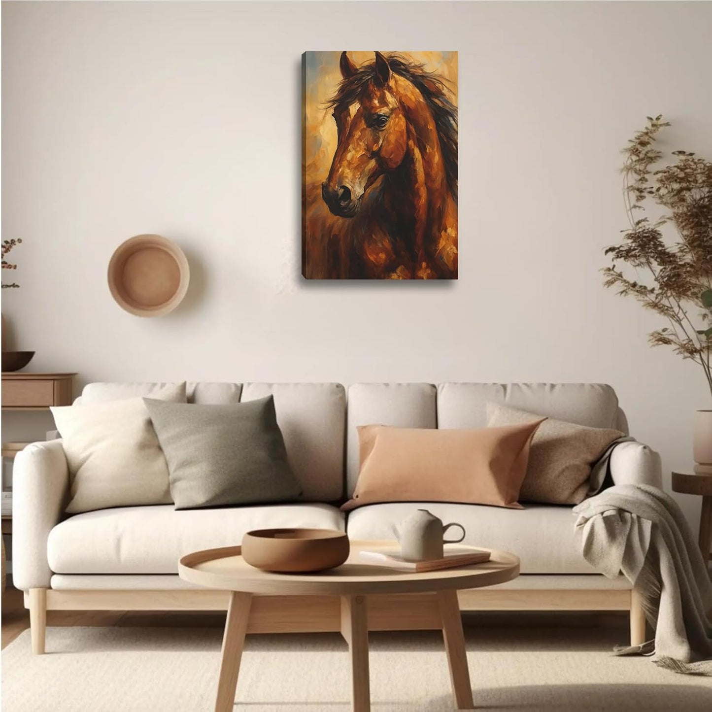 FENNIDICE Oil Horse Canvas Wall Art, Steadfast Animal Print Paintings Wall Decor,Horse Pictures for Wall Living Room Bedroom Bathroom Home Decoration 12x18 inch(Stretched Canvas on A Wooden Frame)