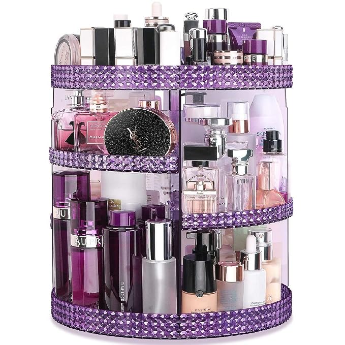 Awenia Makeup Organizer 360-Degree Rotating, Adjustable Makeup Storage, 7 Layers Large Capacity Cosmetic Storage Unit, Fits Different Types of Cosmetics and Accessories, Plus Size(Purple)