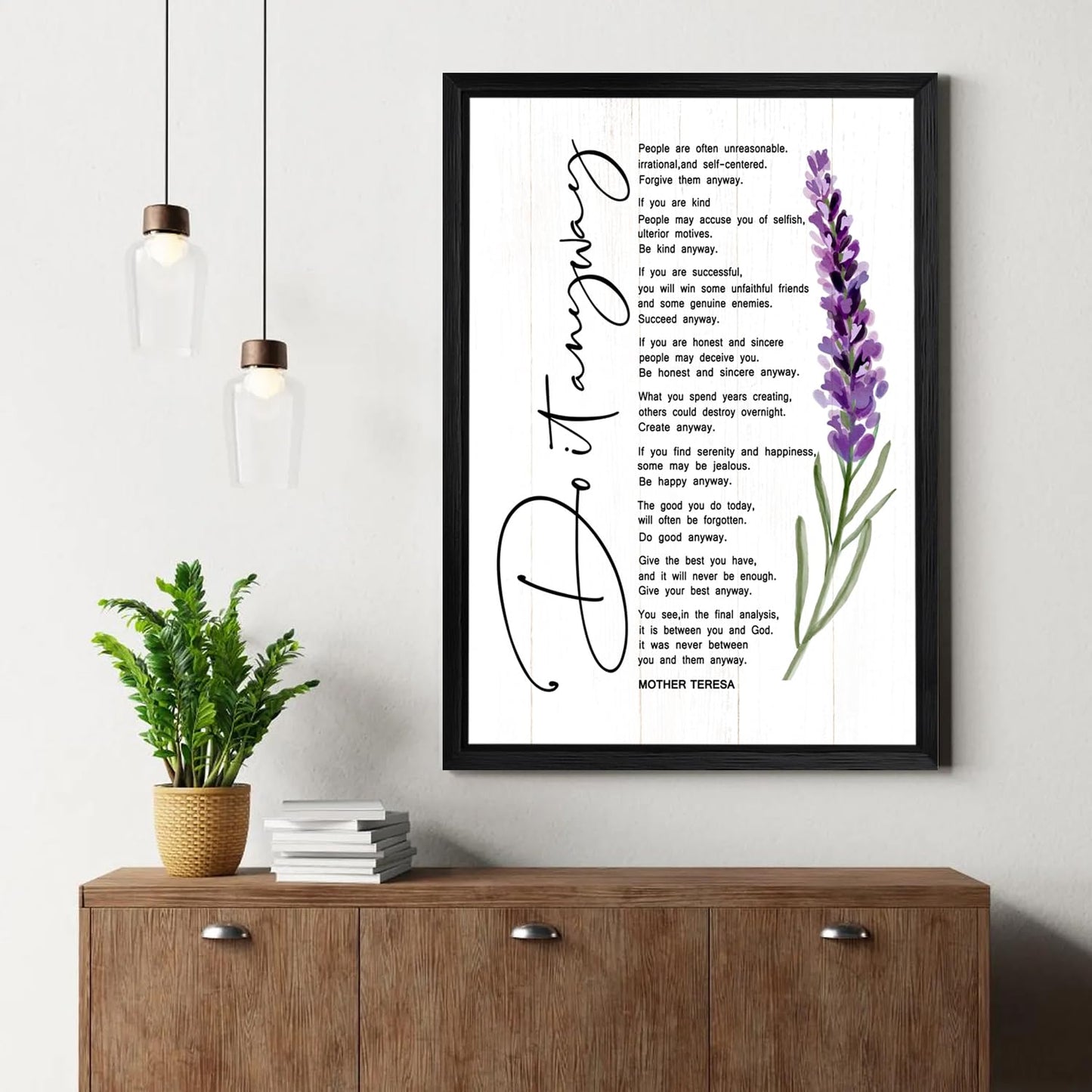 Do It Anyway Wall Decor, 11x16 Inch Wood Framed Mother Teresa’s Quotes Inspirational Wall Art, Farmhouse Motivational Christian Gifts For Office Living Room, Black