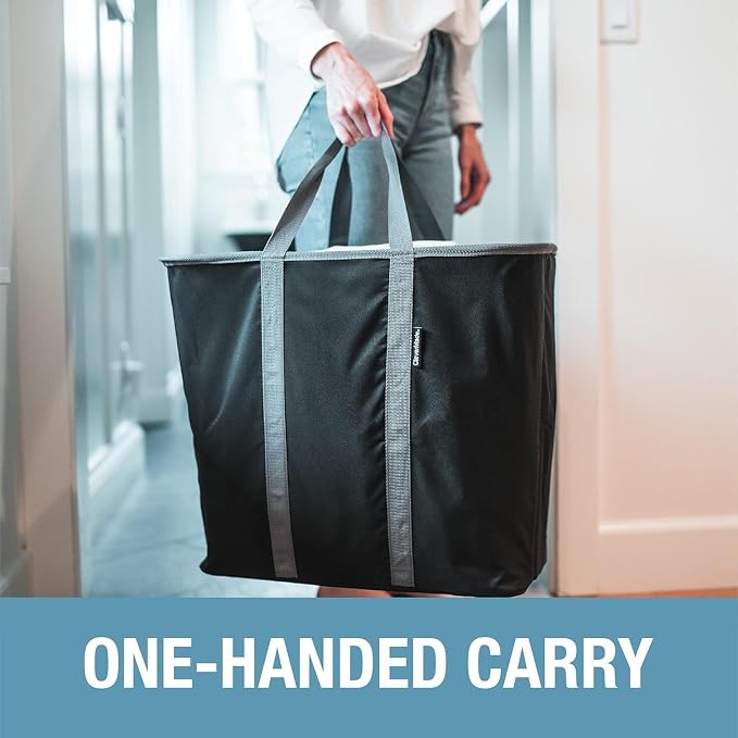 CleverMade Collapsible Laundry Caddy – Foldable Laundry Hamper & Tote, XXL 64L Pop-Up Laundry Basket with Handles, Space-Saving Laundry Organizer for Home & Travel, 2 Pack - Charcoal Gray