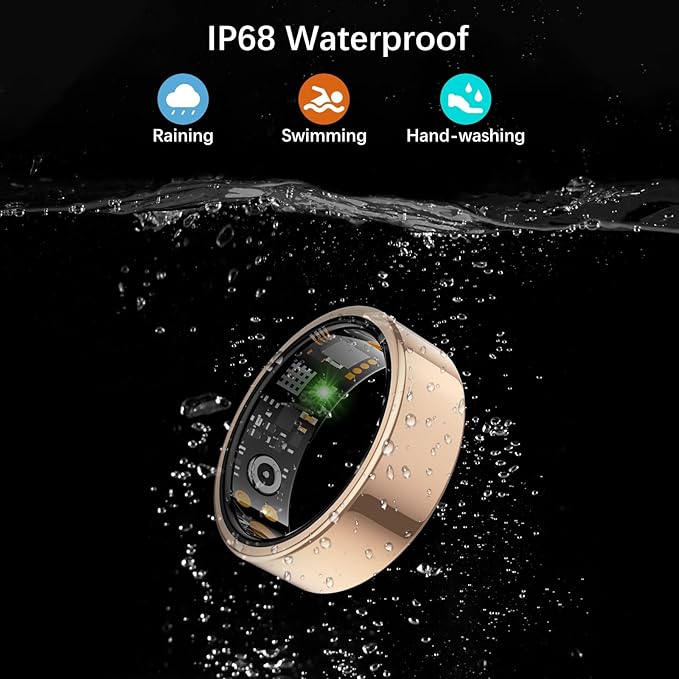 Smart Health Ring for Women Men, Fitness Tracker Ring with Heart Rate, Blood Oxygen, Sleep Tracker, Step Tracker, No Subscription Fee, IP68 Waterproof Smart Ring for iPhone & Android (Rose Gold, 14#)