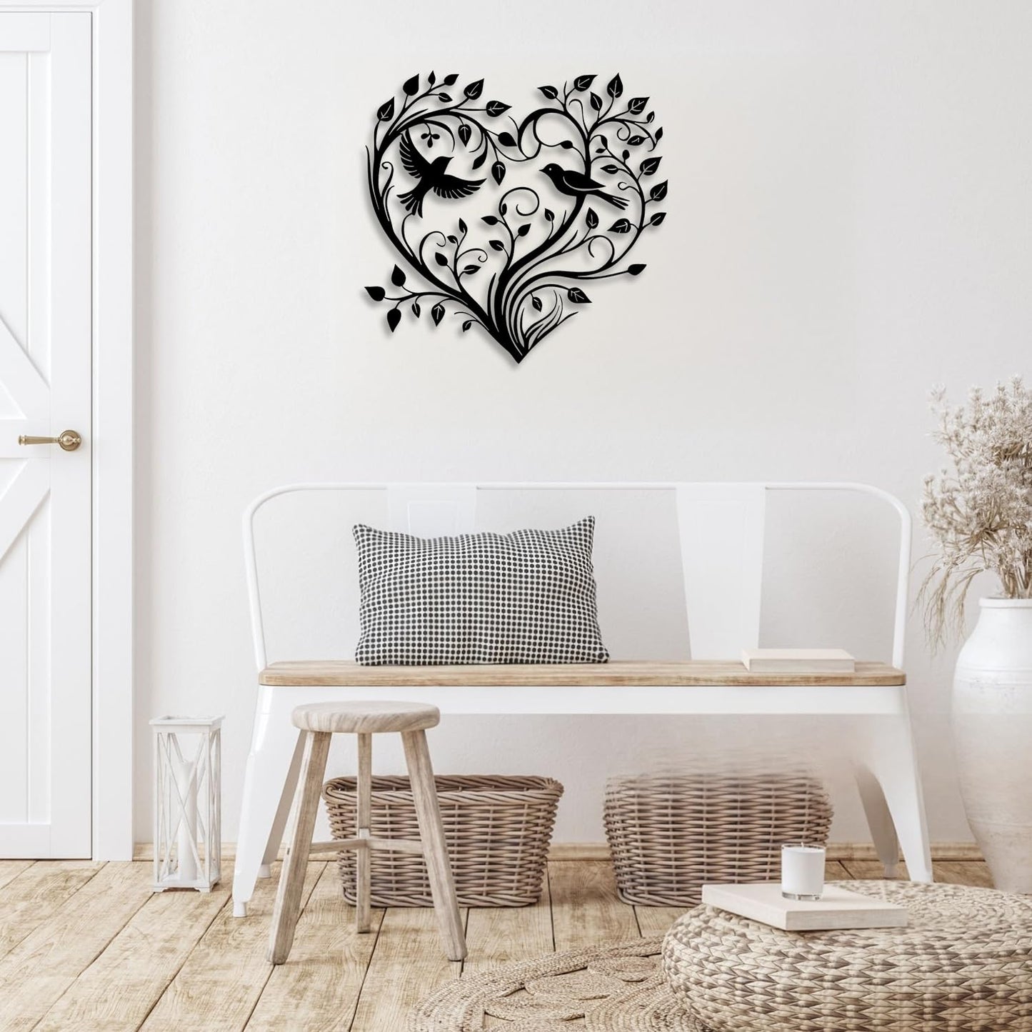 LIYOUYA Heart Shaped Tree Bird Metal Wall Decor - Emotional Art Country Farmhouse Room Decor Black Wall Art Home Decor for Living Room, Bathroom, Bedroom, Dining Room (Black)