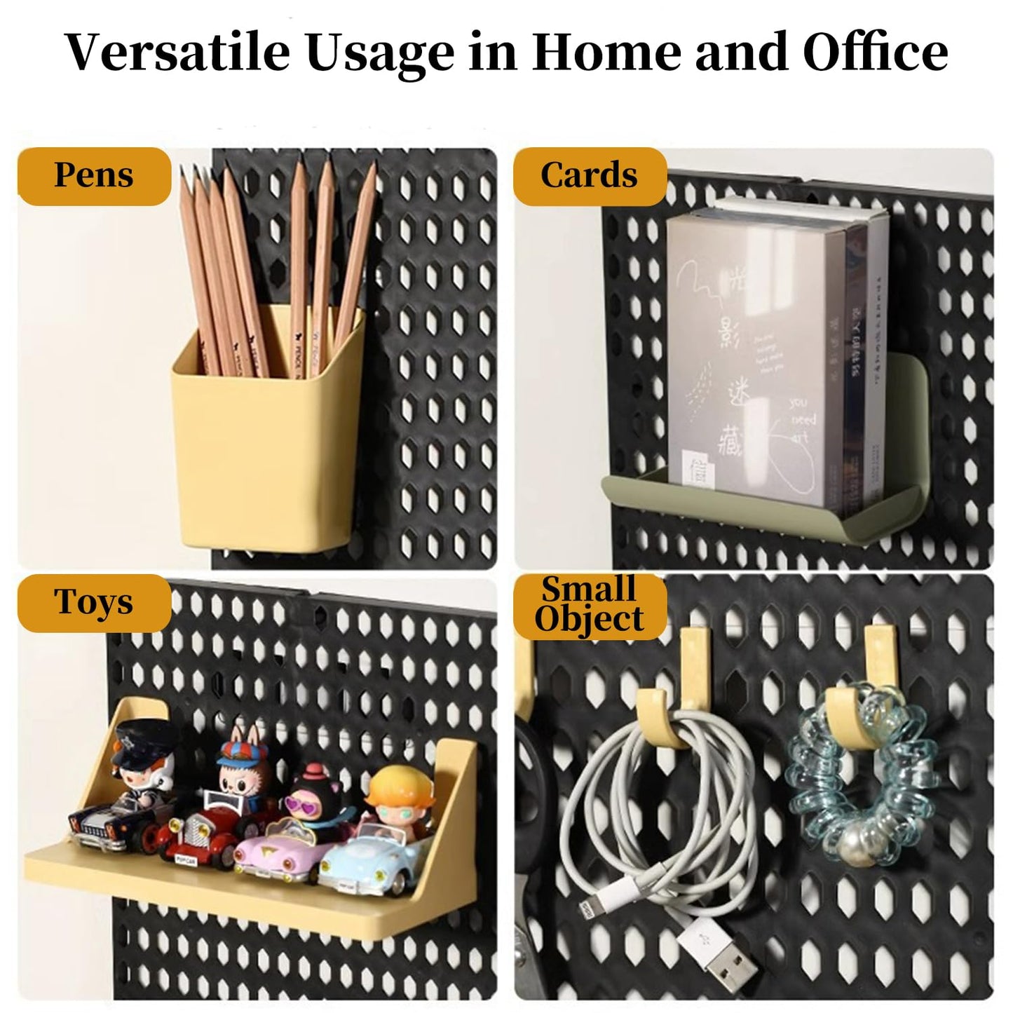 Halyuhn Pegboard Wall Organizer Combination Kit, Wall Organizer with 4 Pegboards and 20 Accessories Hanging, Wall Mounted Peg Board Display Panels for Home and Office - 19.5” x 9.5” (White and Black)