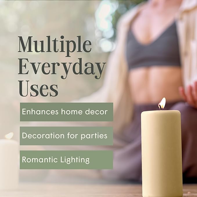 Mister Candle Dripless Unscented Ivory Pillar Candles Hand Poured, Solid Color Non-Scented Candles for Home Decor, Premium Wax, 80 Hr Burn Time, 3x6 Inch