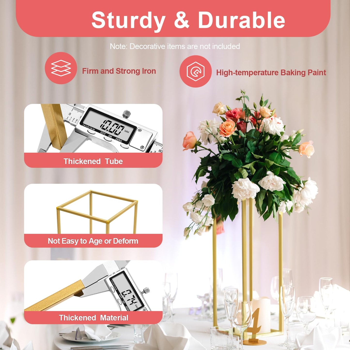 Gdrasuya10 23inch/60cm 10Pcs Gold Flower Stand for Centerpieces,Gold Vase Metal Column Stand,Wedding Flower Stand Tall, Rectangular Frame Flower Stand Geometric Stand for Wedding Party Decoration