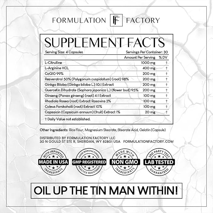 Heart of Steel: 10-in-1 Metabolic Maximizer Nitric Oxide Supplement, Blood Pressure Support, L Arginine, L Citrulline Natural Pre-Workout: Energy Management 120 Count