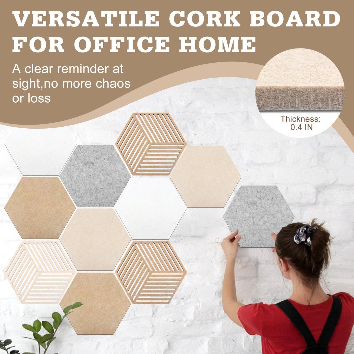 Hexagon Cork Board 12pcs with 110 Push Pins,Bulletin Board Decorative for Tiles Walls Office Room Decor Felt Vision CorkBoards for Home Pictures Photos Notes 12'' Hex