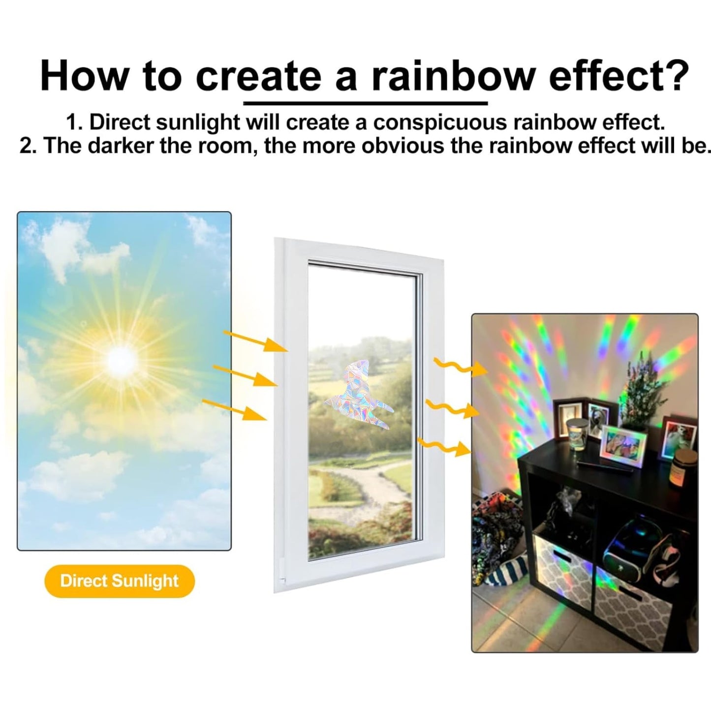 72Pcs Birds Window Stickers Prevent Birds from Hitting Windows, Rainbow Sun Catcher Stickers No Glue Required, Non-Adhesive Reusable Vinyl Rainbow Stickers