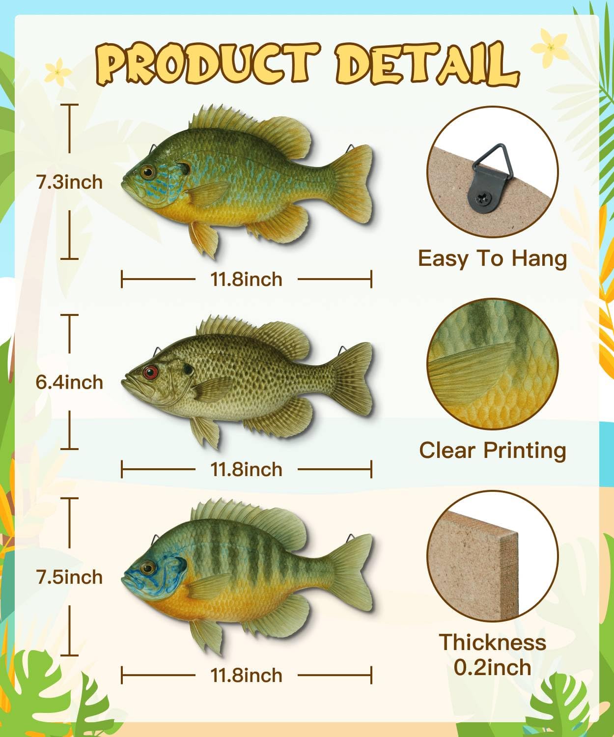 Putuo Decor 3 Pcs Beach Wooden Fish Wall Decor Coastal Hanging Wall Art Ocean Style Decoration for Fishing Lodge Bathroom Lake House