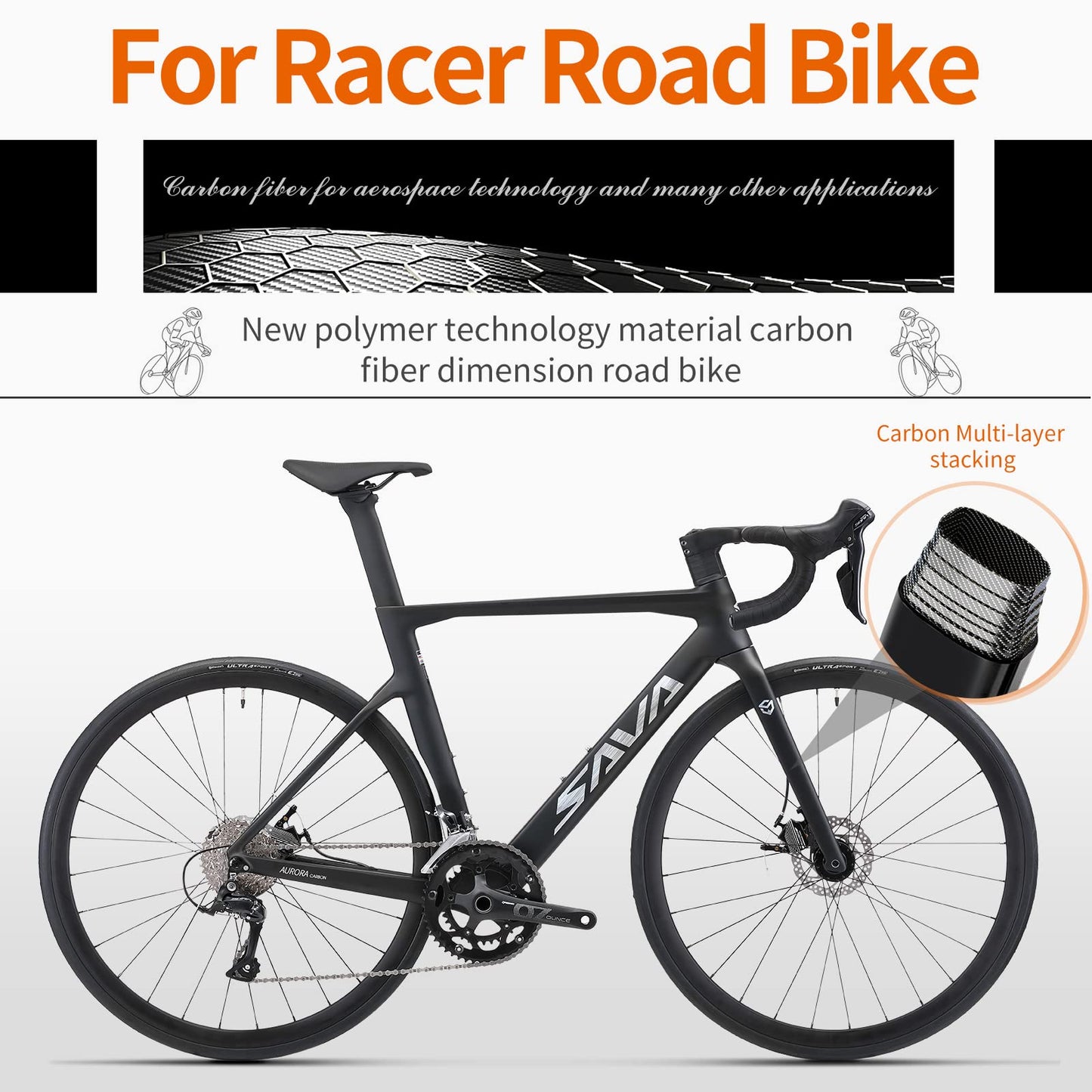 SAVADECK Carbon Disc Road Bike, Integrated Design Racing Bicycle Carbon Frame Carbon Fork with Shimano SORA R3000 Derailleur System 18 Speed Disc Brake Road Bike for Men or Women(White,56cm)