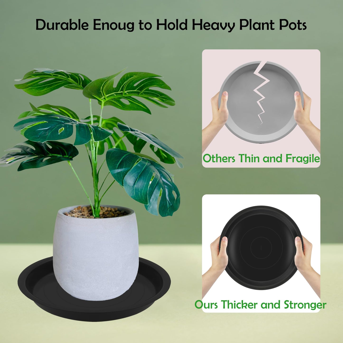 TNTIWQ 12 Pack 8 Inch Round Plant Saucers for Less 6.8 Inch Pot Indoors Outdoors Plant Trays for Pots Planter Saucer Plastic Plant Drip Tray Planter Water Tray for Potted Plants (Black, 8"(12pcs))