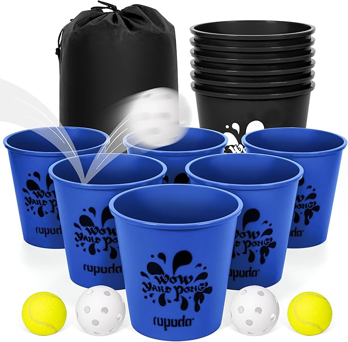 ropoda Giant Yard Pong,Yard Games with Durable Buckets and Balls, Outdoor Game with Carry Bag for The Beach,Lawn, Great Gift Choice for Families（Blue and Black）