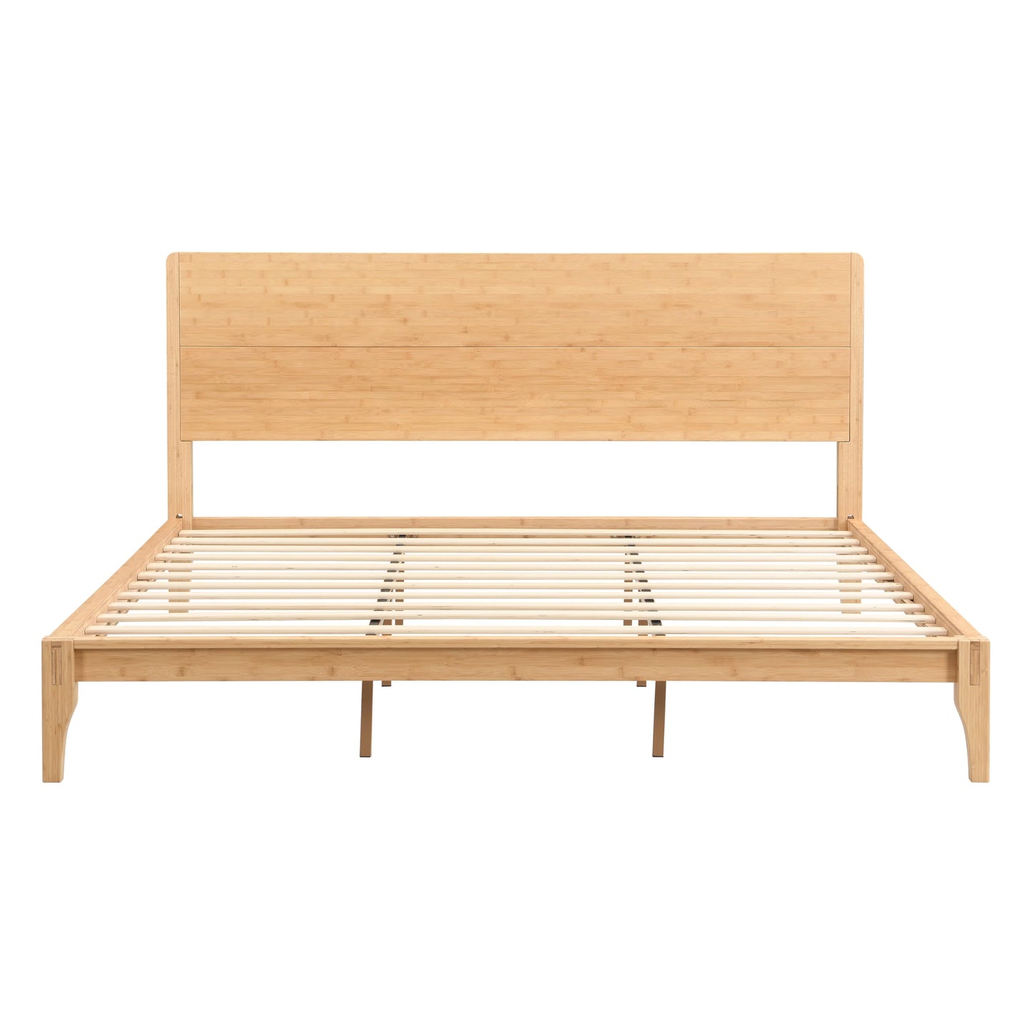 Merax King Size Bamboo Platform Bed, Mid-Century Modern Bed Frame with Tall Headboard, Solid Sustainable Bedframe King-Size, Wood Slat Support, No Box Spring Needed, Easy Assembly, Natural