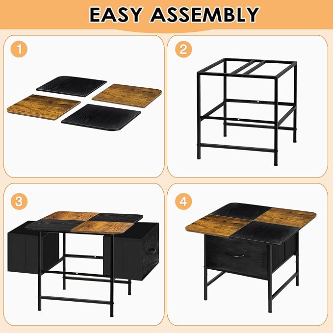 Coffee Tables for Living Room,Modern Small Coffee Table with 2 Large Storage Drawers,Wooden Square Center Table for Small Space,Apartment,Dorm,Home Office,Black Brown
