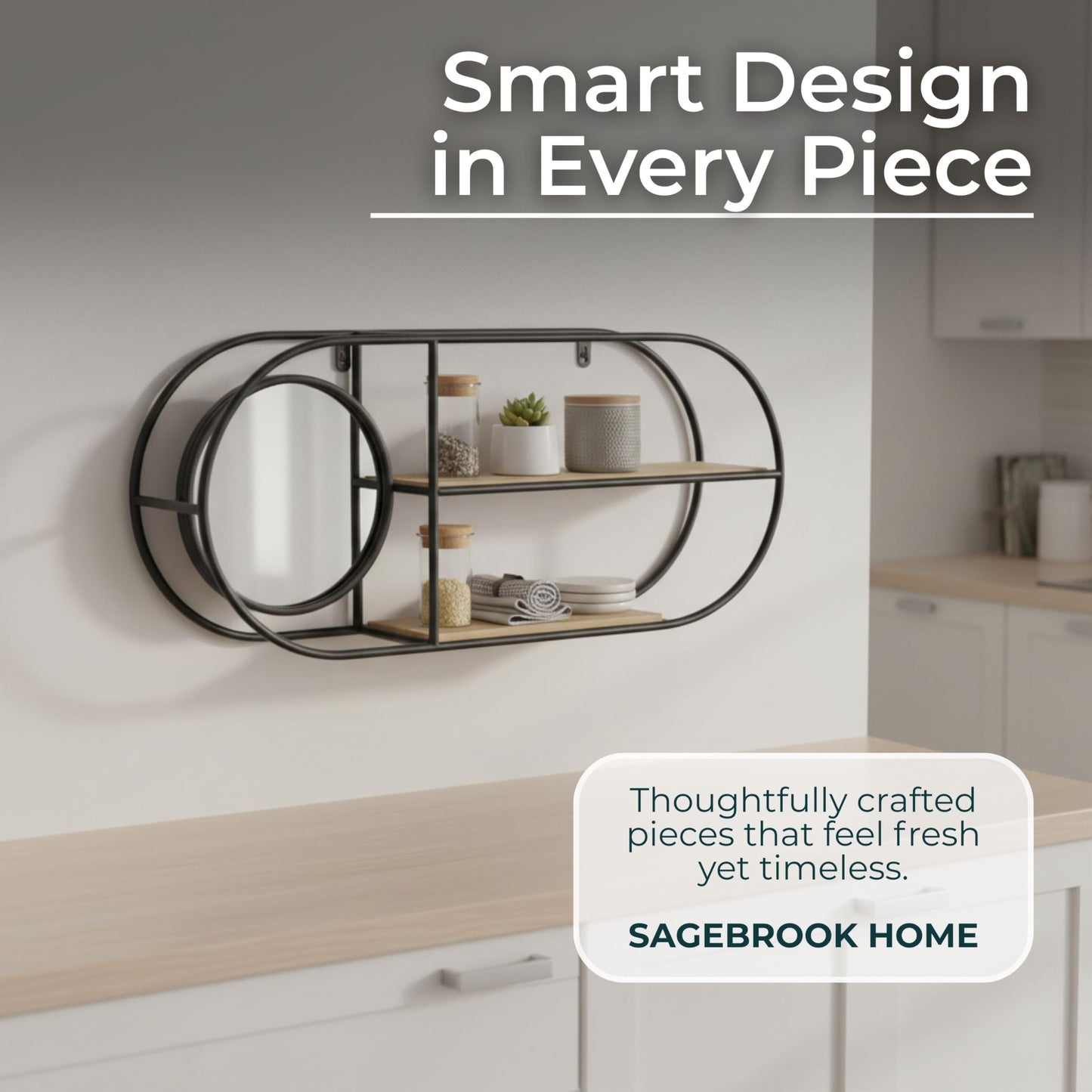 Metal And Wood Wall Shelf – Storage Shelf With Mirror And Open Shelves, Entryway Or Bathroom Wall Home Decor, Industrial Wall Organizer For Keys, Mail, And Display – 23" x 5" x 10", Brown Black
