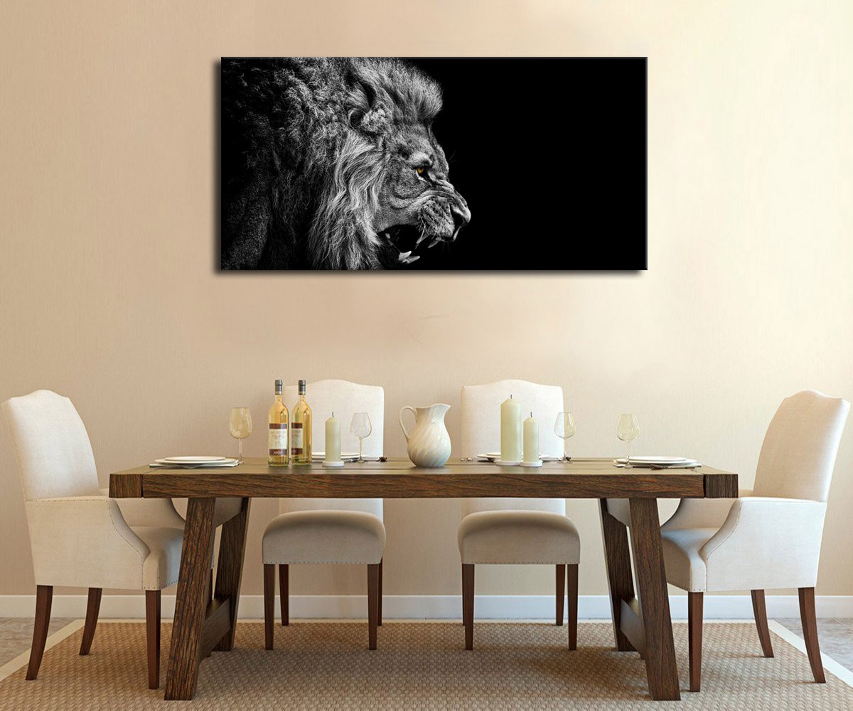 arteWOODS Canvas Wall Art Lion Painting Modern Large Beast Canvas Artwork Contemporary Wall Art Pictures Black and White Lion for Kitchen Office Home Decoration 24" x 48"