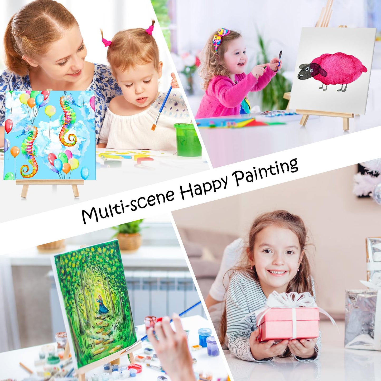10 Set Canvas Painting Kit, 8 x 10In Canvas Boards with Easels, 12 Color Acrylic Paints, Brushes, Palettes, Art Supplies for Beginners – Paint and Sip Kit for Adults, Couples Painting Kit Date Night
