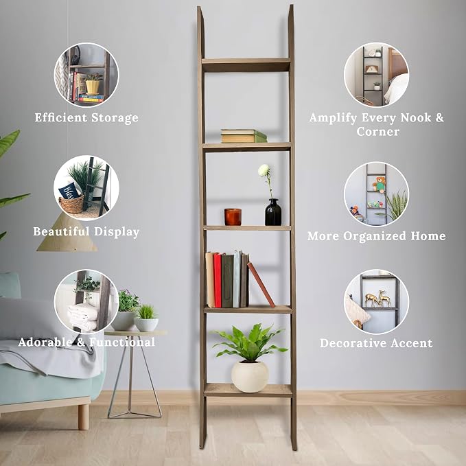 BARNWOODUSA Throw Blanket Ladder – Fully Assembled Reclaimed Wood – Rustic Decorative Ladder for Towels, Quilts, & More – Perfect Farmhouse Decor for Bathroom, Porch, or Living Room,5ft.