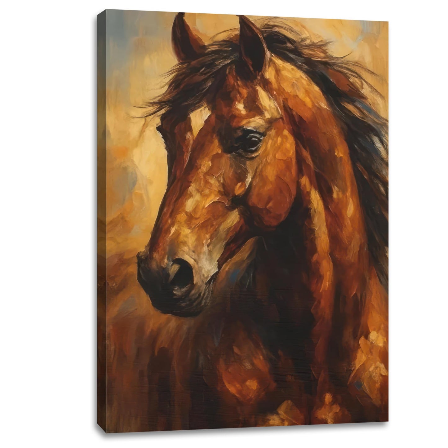 FENNIDICE Oil Horse Canvas Wall Art, Steadfast Animal Print Paintings Wall Decor,Horse Pictures for Wall Living Room Bedroom Bathroom Home Decoration 12x18 inch(Stretched Canvas on A Wooden Frame)