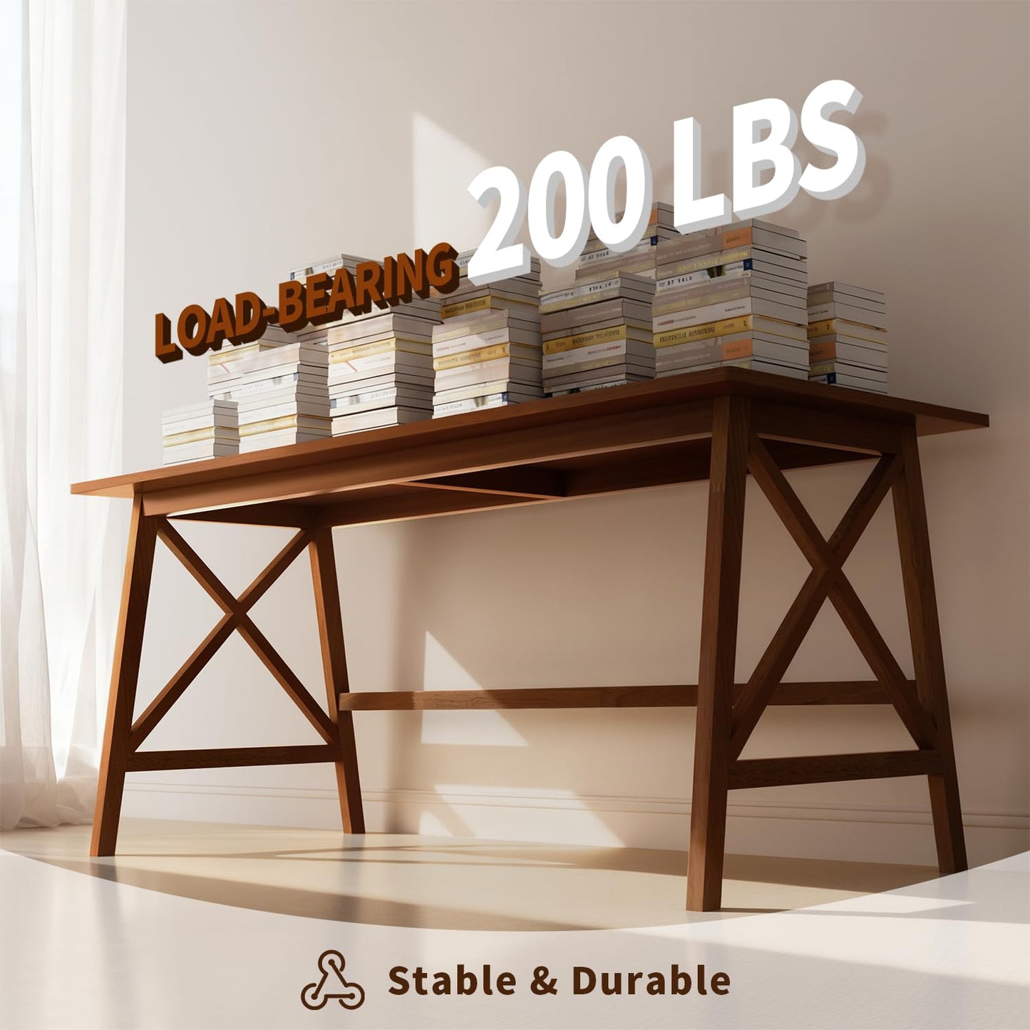 NELYE Modern Solid Wood Desk - 60" Simple Computer Table for Home Office Study Writing Workstation in Walnut, 60" W x 24" D