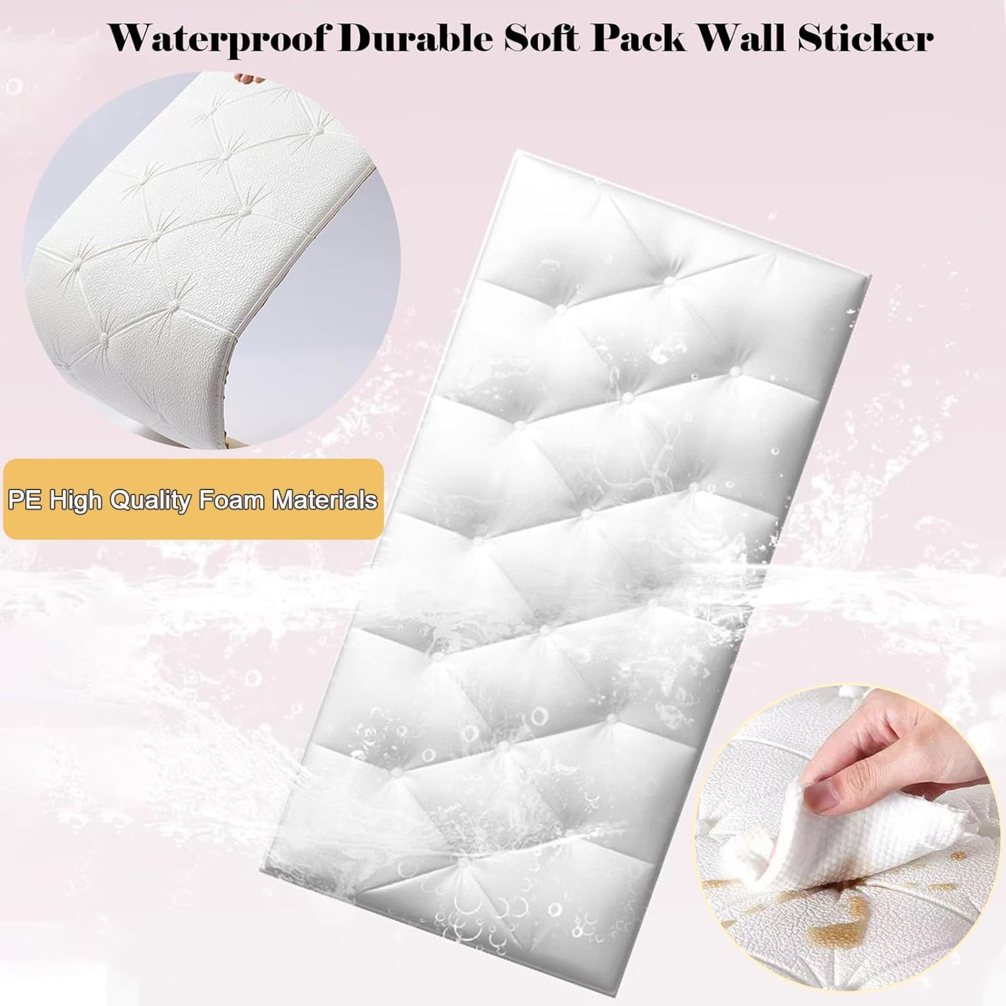DHIJUPNG 3D Anti Collision Wall Padding for Bedroom, Peel and Stick Headboard Padded Wall Cushion Upholstered Self-Adhesive Wall Panels Playroom Decorative Protection Panel White 8 Pack（11.8"x23.6"）