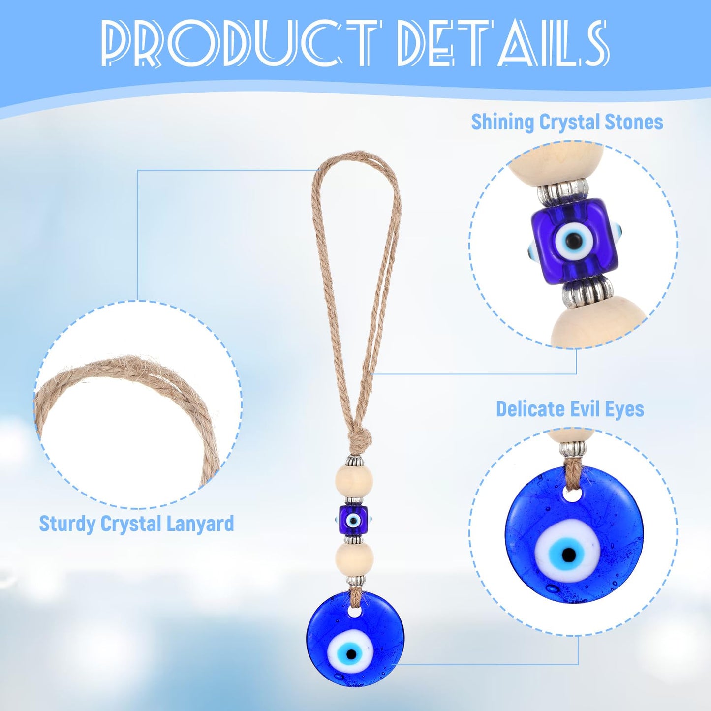 Ptwola Evil Eye Car Hanging Ornament Blue Beaded Decor Pendant Amulet Charm Accessories for Rear View Mirror Window Door Wall Protection Blessing