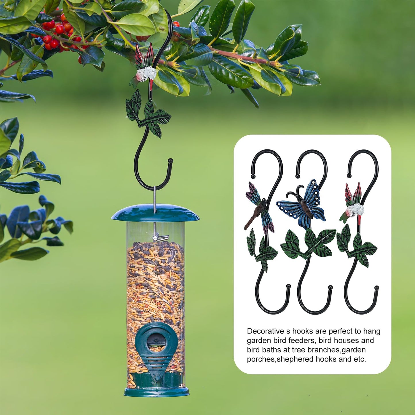 Kitwinney Large Decorative S Hooks, Set of 3 Plant Hangers, Beautiful and Vivid Plant Hook for Hanging Outdoor Indoor Garden Plants, Flower Baskets, Pots, Bird Feeders