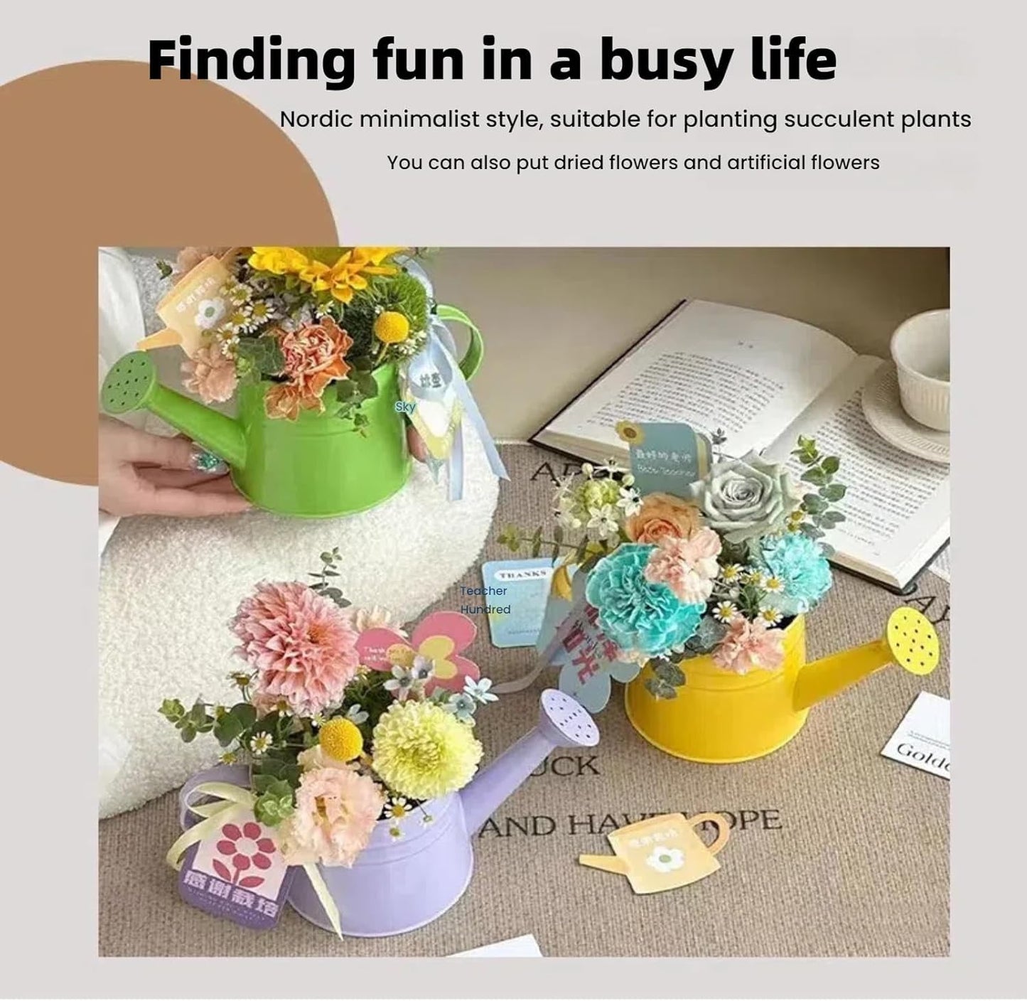 Small Metal Watering Can for Indoor Plants, 1L Metal Flower Garden Watering Can Sprinkling Can with Handle, Gardening Tool Accessories for Lawn Garden (White)