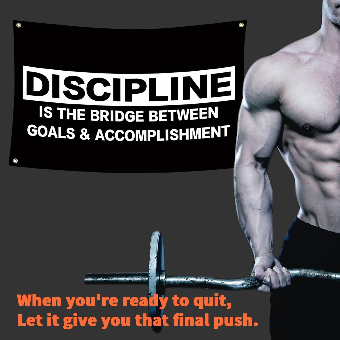 Eudaedom Workout Motivation Banner Flag, Gym Wall Decor Tapestry for Men Women, Inspirational Garage Office Dorm Flag, Focus Fitness Sign-5x3FT