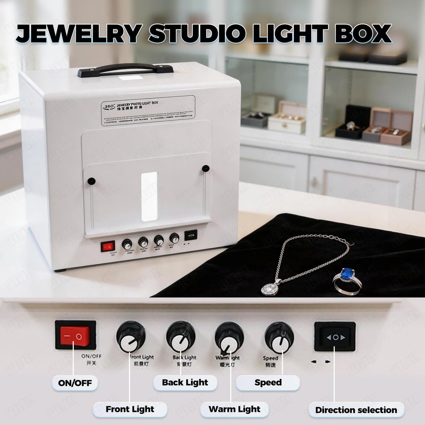 Pro Jewelry Photography Light Box Kit 3000-5500K with Adjustable Turntable, Premium Photo Studio Setup for Stunning Gemstone & Jewelry Images, Customizable Speed & Color Temperature(Tb20)