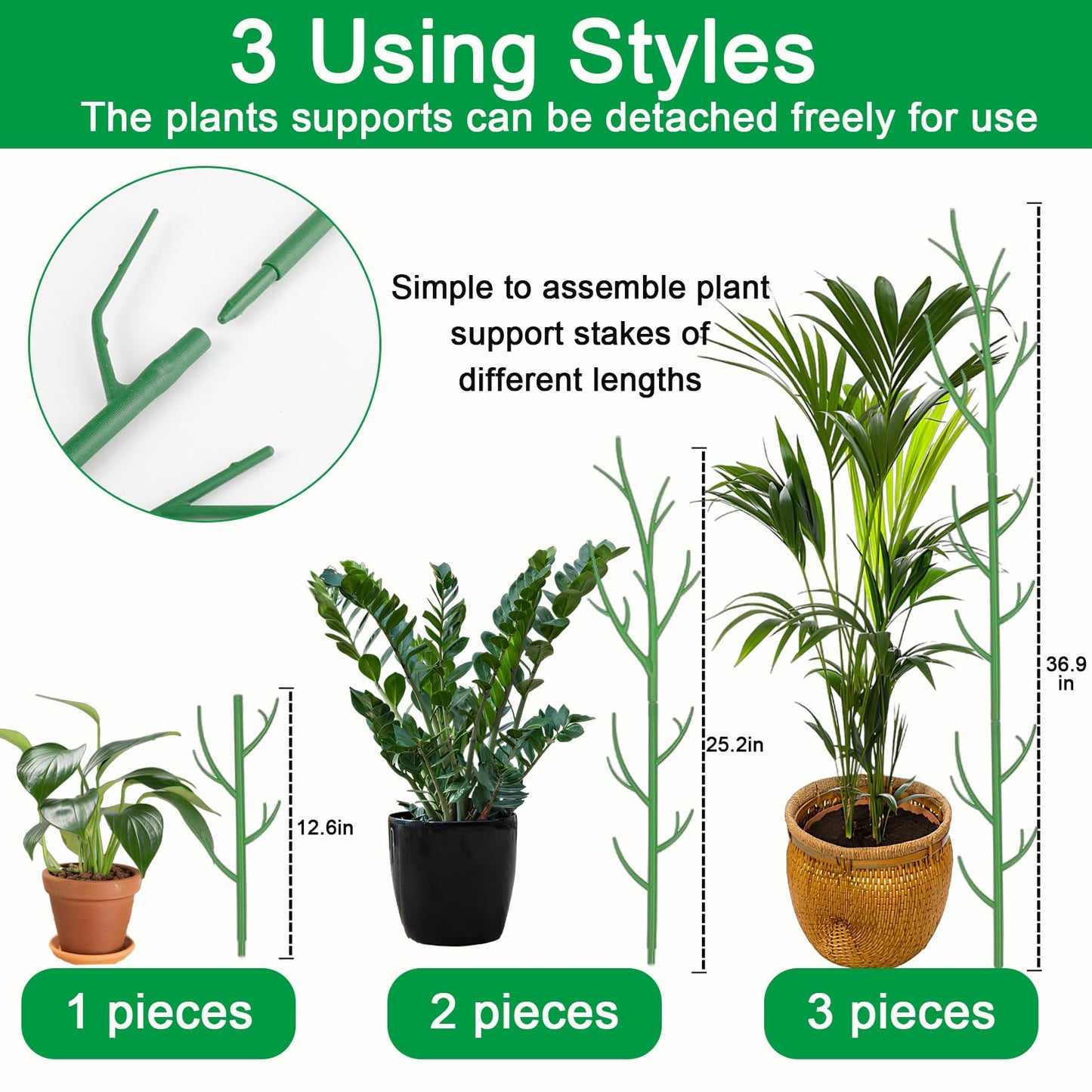 Orgrimmar 6 Pack Monstera Plant Support Stakes Adjustable Length with Green Ties for Indoor Outdoor Climbing Plants
