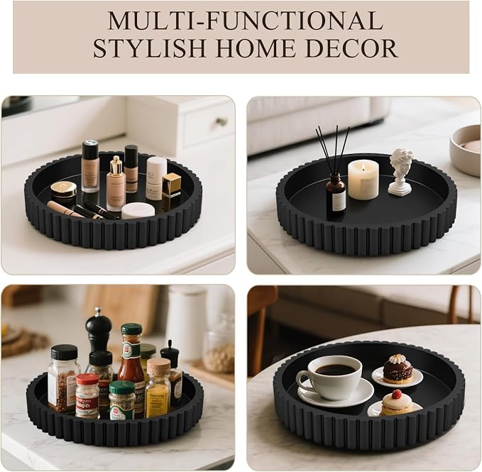 Decorative Tray for Coffee Table Decor, 11" Round Wooden Coffee Table Tray, Modern Decorative Trays for Home Decor, Living Room, Entry, Dining Room (Black)