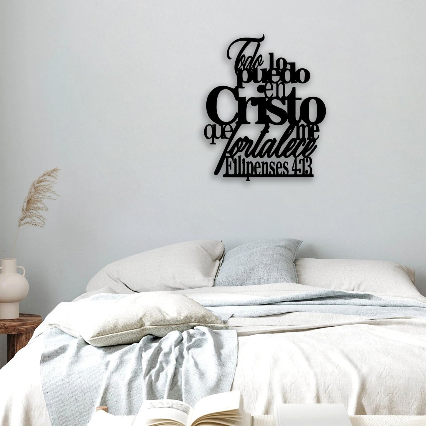 OPTYBVFD Filipenses 4 13 Metal Wall Decor - Christian Room Decor Motivational Scripture Inspirational Wall Art Home Decor for Living Room, Bedroom, Dining Room, Office (Black)