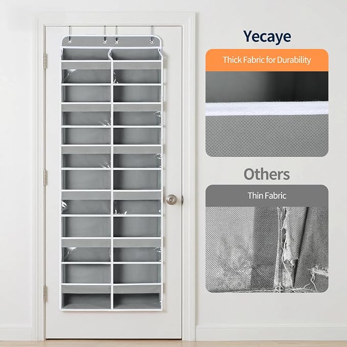 Yecaye Over The Door Organizer, 6 Tier Extra Large Behind Door Storage of 12 Compartments, 80lbs Heavy Duty Door Organizer Hanging with Clear Window for Closet Bedroom Pantry Bathroom, Grey