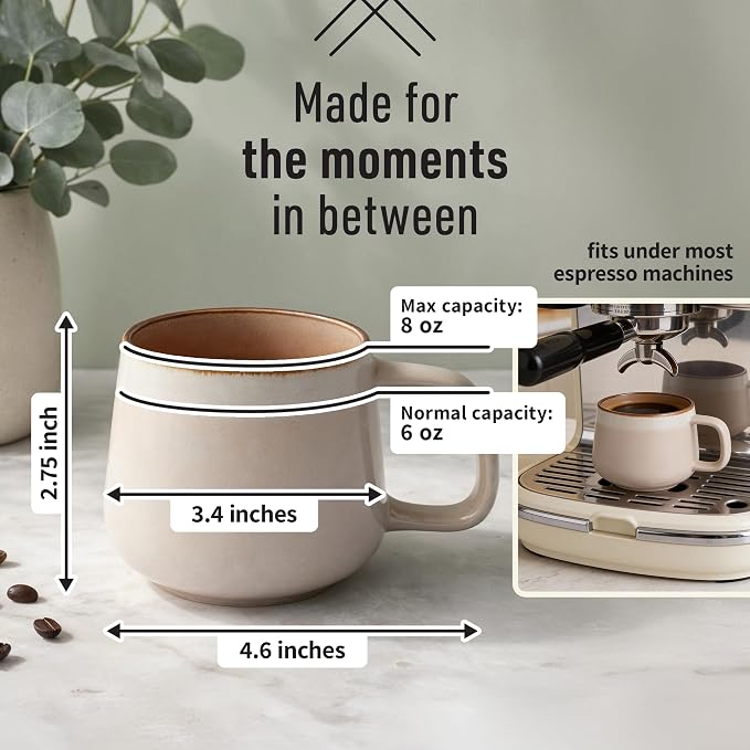 Ava Nord Small Ceramic Coffee Mugs Set of 4 | 8 oz Stoneware Coffee Cups | Lead-Free, Non-Toxic | Microwave & Dishwasher Safe | Comfortable Handle | Aesthetic Nordic Design for Cappuccino | Rose Sand