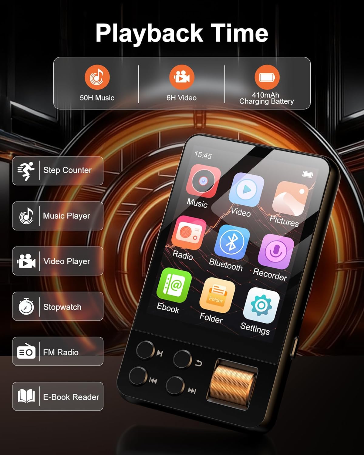 AGXOV 128GB MP3 5.4, Player with Bluetooth Music Player with Built-in HD Speaker, FM Radio, Voice Recorder, HiFi Sound